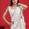 White Colour Blooming geogert with chikankari Saree