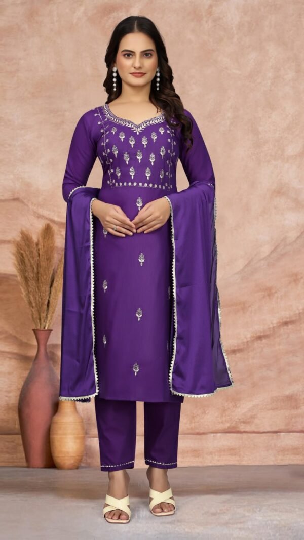 Purple Color Glam Partywear Kurta Sets For Women (1)