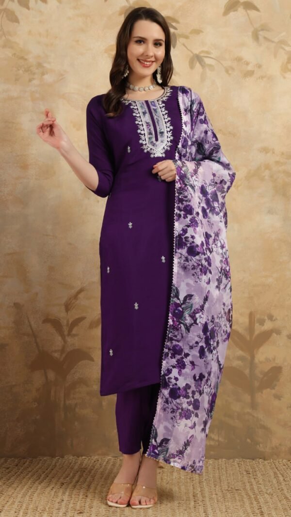 Purple Color Sparkling Partywear Kurta Sets For Women