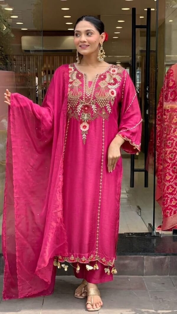Pink Chanderi Silk Kurta Set for Women